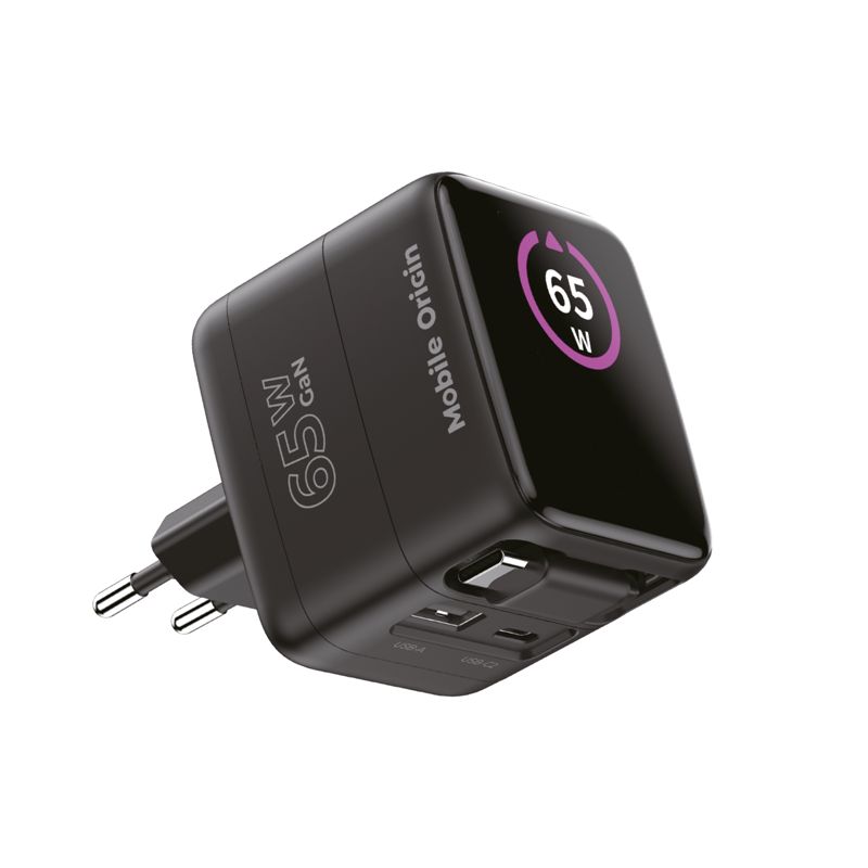 Mobile Origin PW3 65 W-os GaN kijelzős töltő visszahúzható USB-C kábellel, USB-C és USB-A csatlakozóval-4