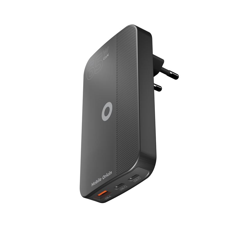 Mobile Origin 65W GaN III Slim hálózati töltő 2× USB-C és USB-A csatlakozóval, fekete-3