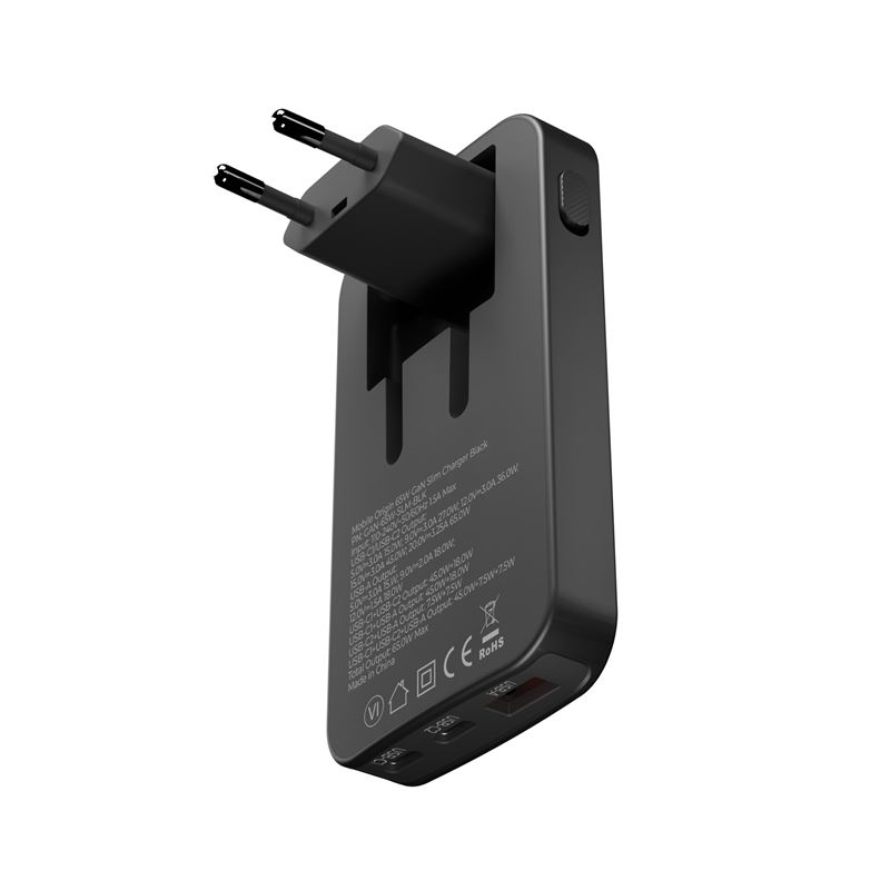 Mobile Origin 65W GaN III Slim hálózati töltő 2× USB-C és USB-A csatlakozóval, fekete-2