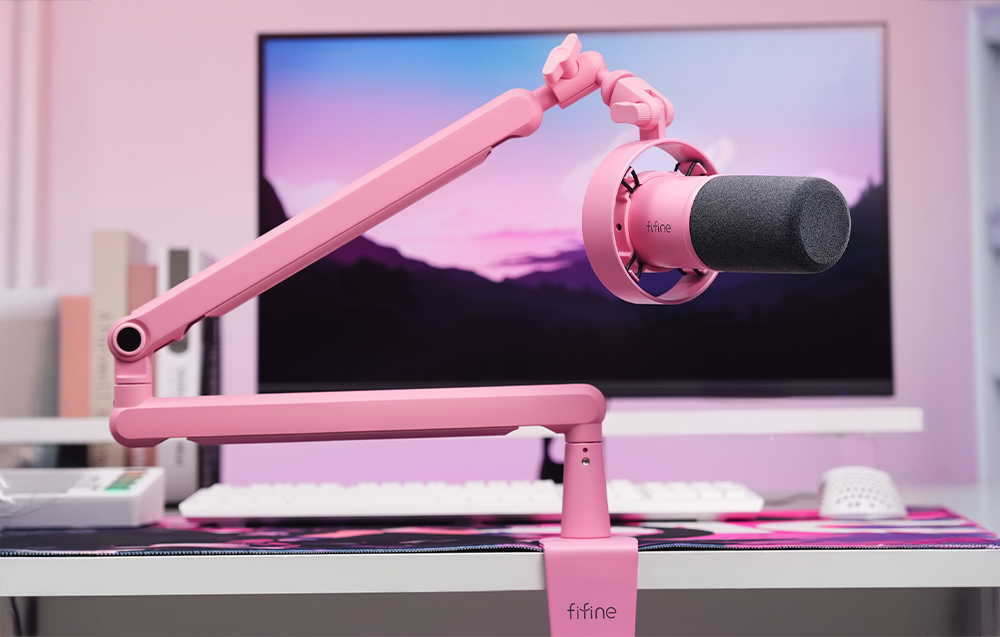 Fifine K688P dinamikus kardioid mikrofon rózsaszín mikrofonkarral-7