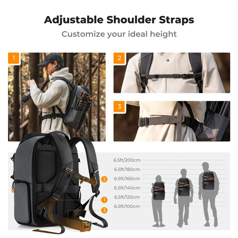 K&F Concept Star Wander 03 25 literes fotós hátizsák, fekete-3