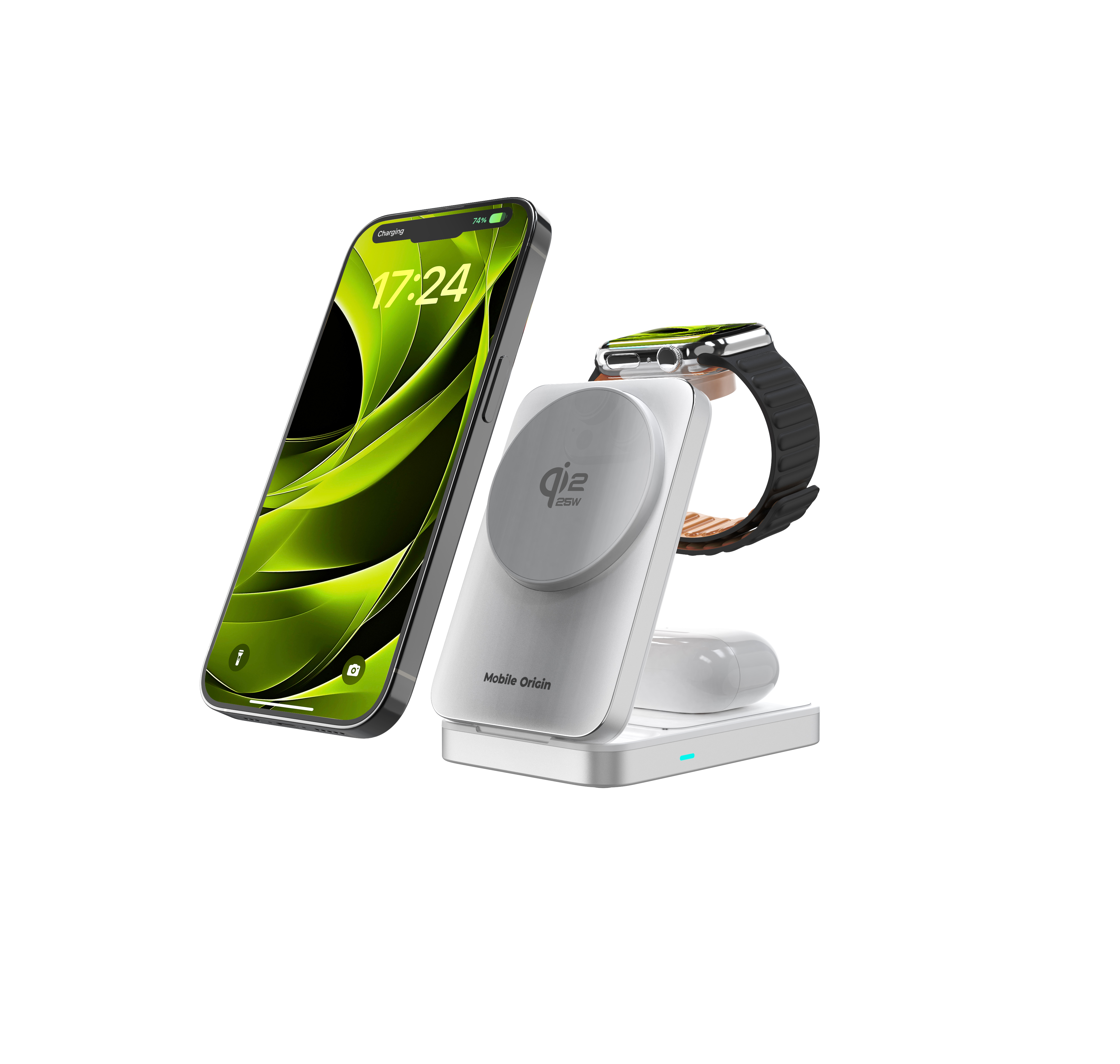 Mobile Origin PW35 összecsukható 3 az 1-ben Qi2 25 W-os töltőállvány, ezüst, MagSafe-kompatibilis-12