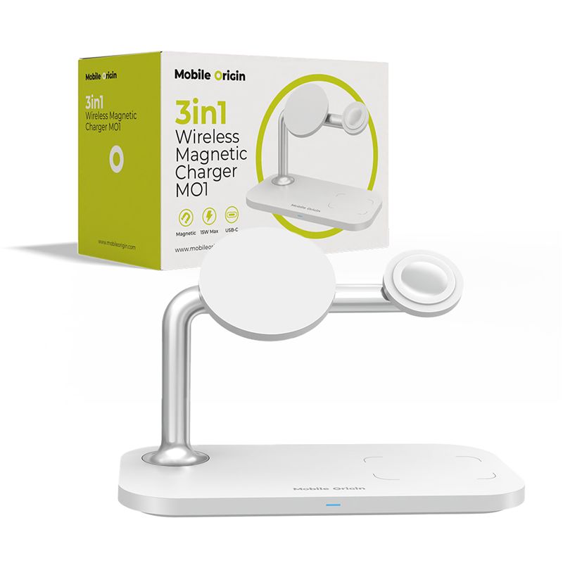 Mobile Origin MO1 3 az 1-ben mágneses vezeték nélküli töltő, fehér-0