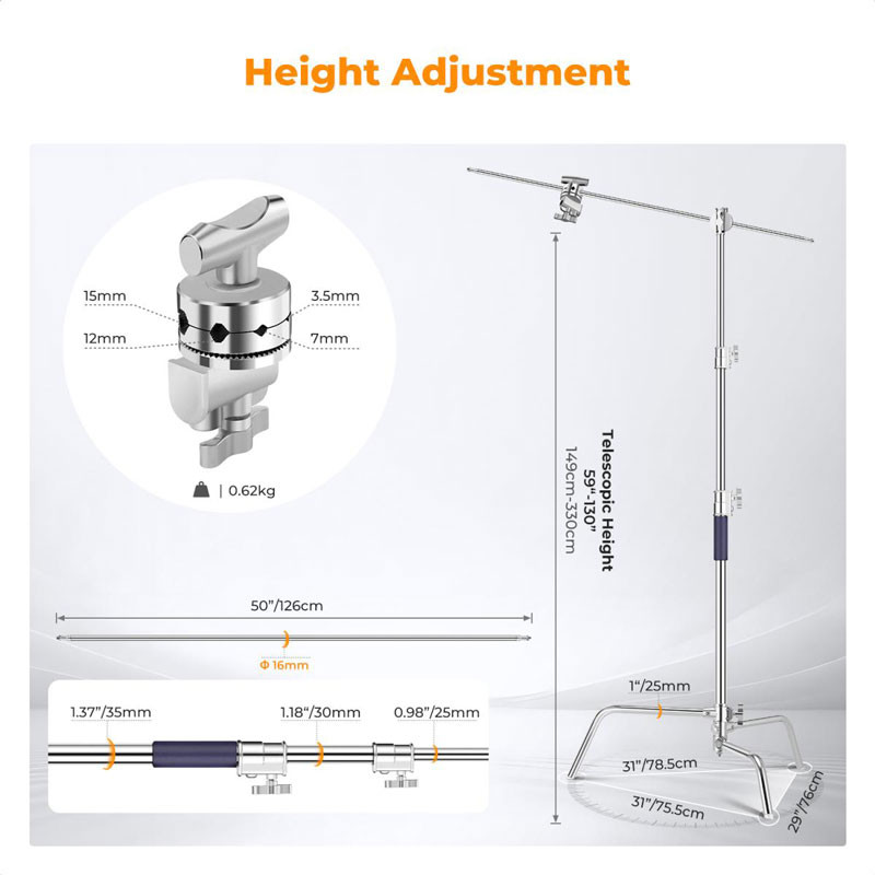 K&F Concept C-Stand állvány, 149cm-330cm-1