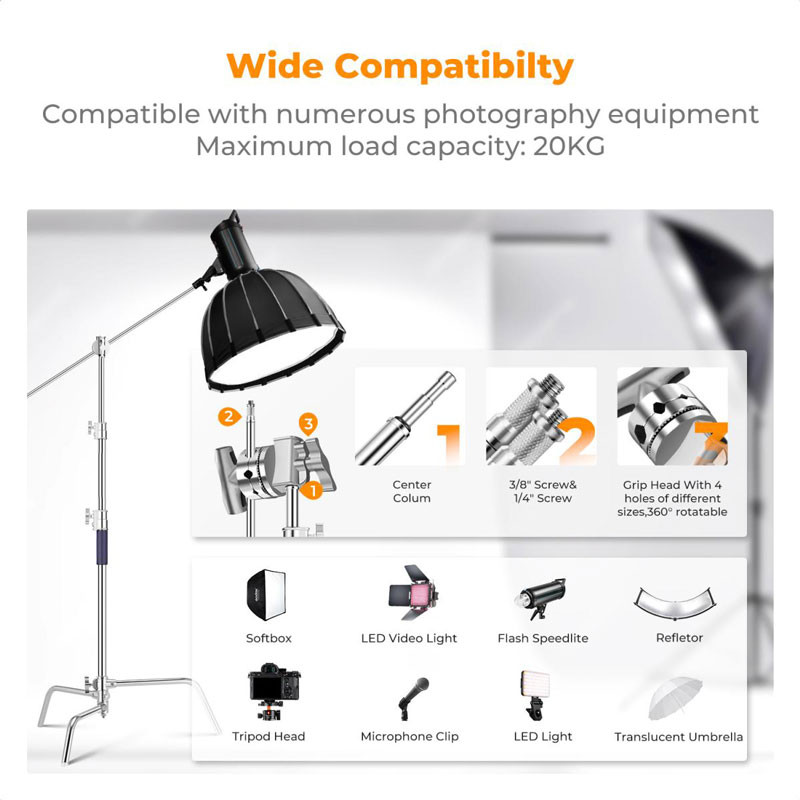 K&F Concept C-Stand állvány, 149cm-330cm-2