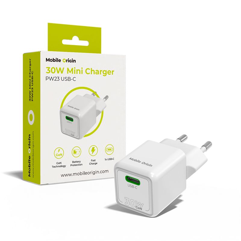 Mobile Origin PW23 30W-os mini USB-C hálózati töltő, fehér-0