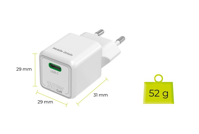 Mobile Origin PW23 30W-os mini USB-C hálózati töltő, fehér-11