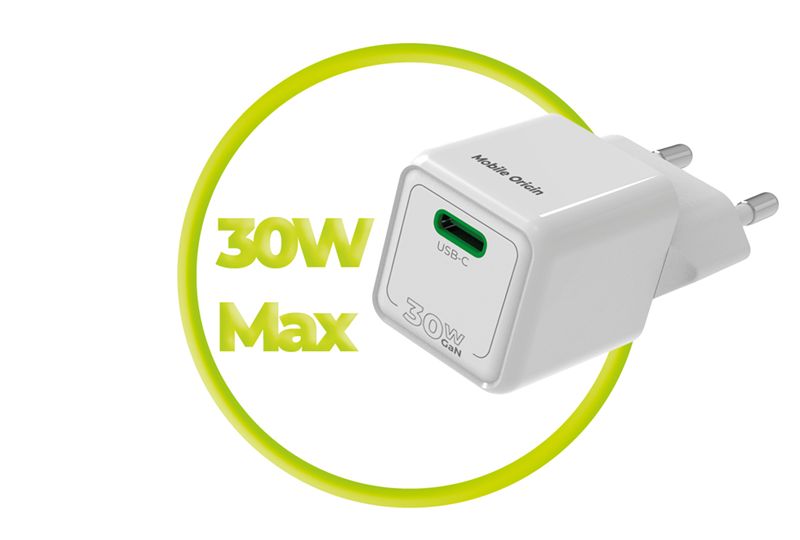 Mobile Origin PW23 30W-os mini USB-C hálózati töltő, fehér-10