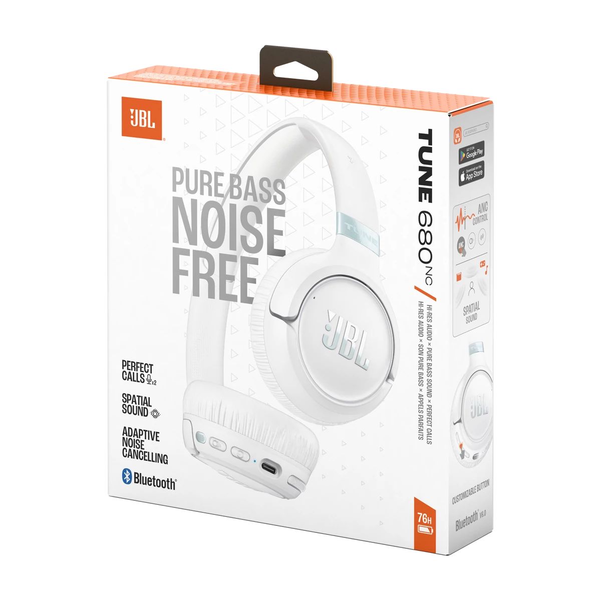 JBL Tune 680NC Vezeték nélküli Bluetooth On-Ear Fejhallgató Fehér EU-1