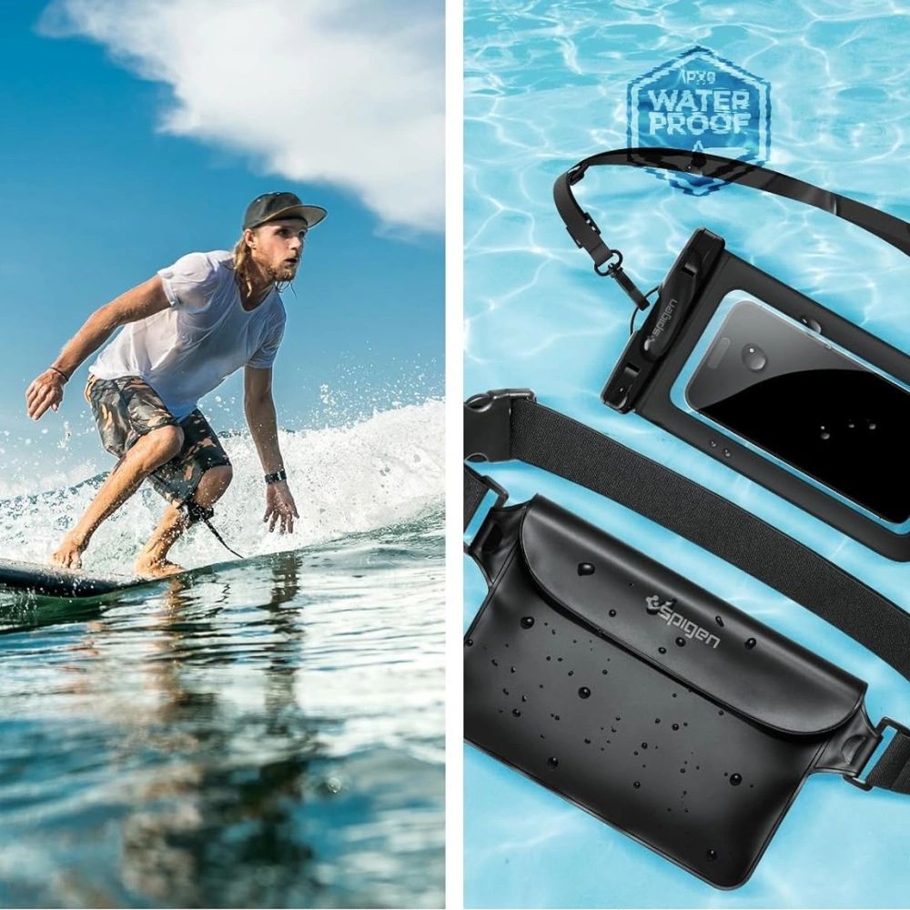 Spigen A621 Fekete Aqua Shield vízálló derék táska + vízálló tok-7