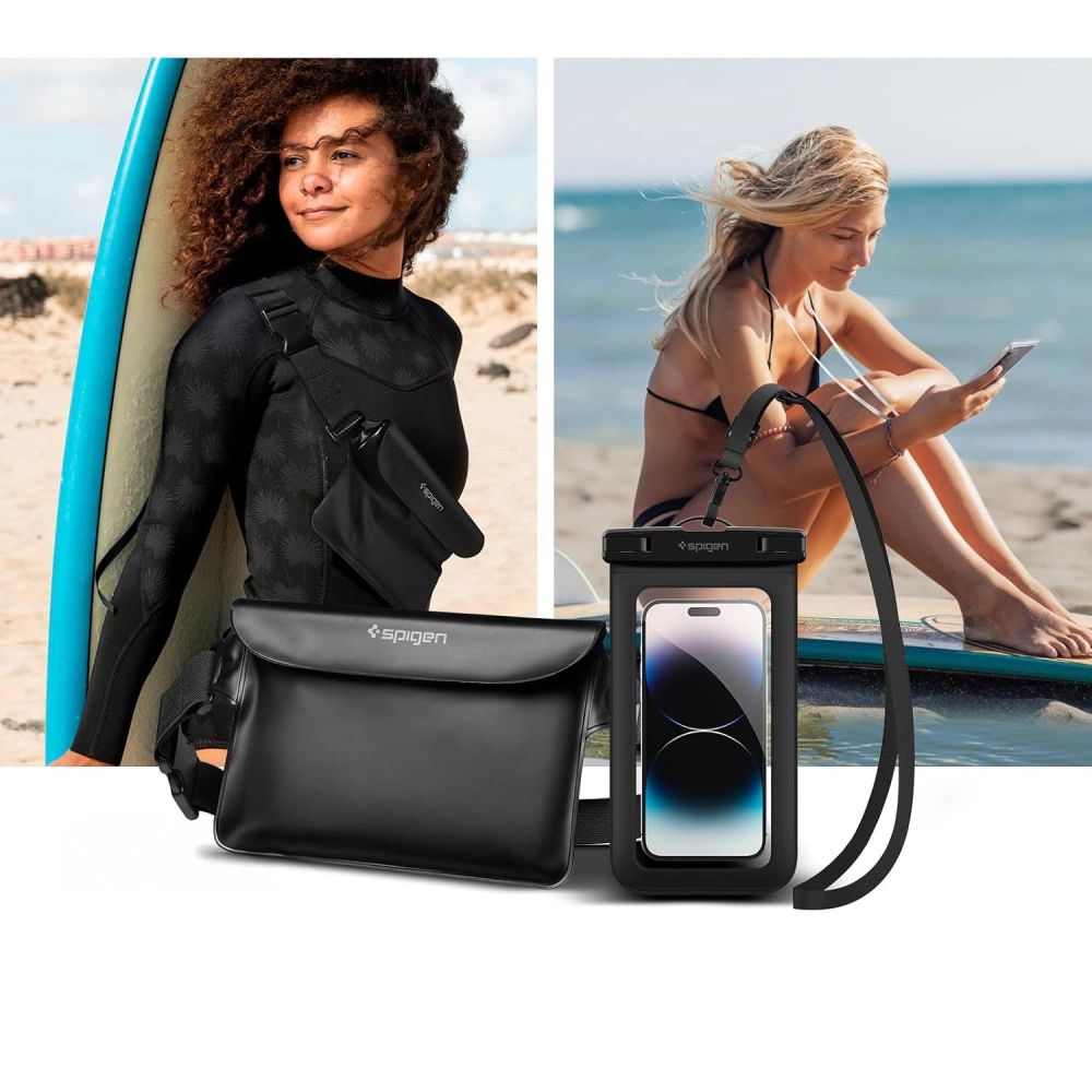Spigen A621 Fekete Aqua Shield vízálló derék táska + vízálló tok-4