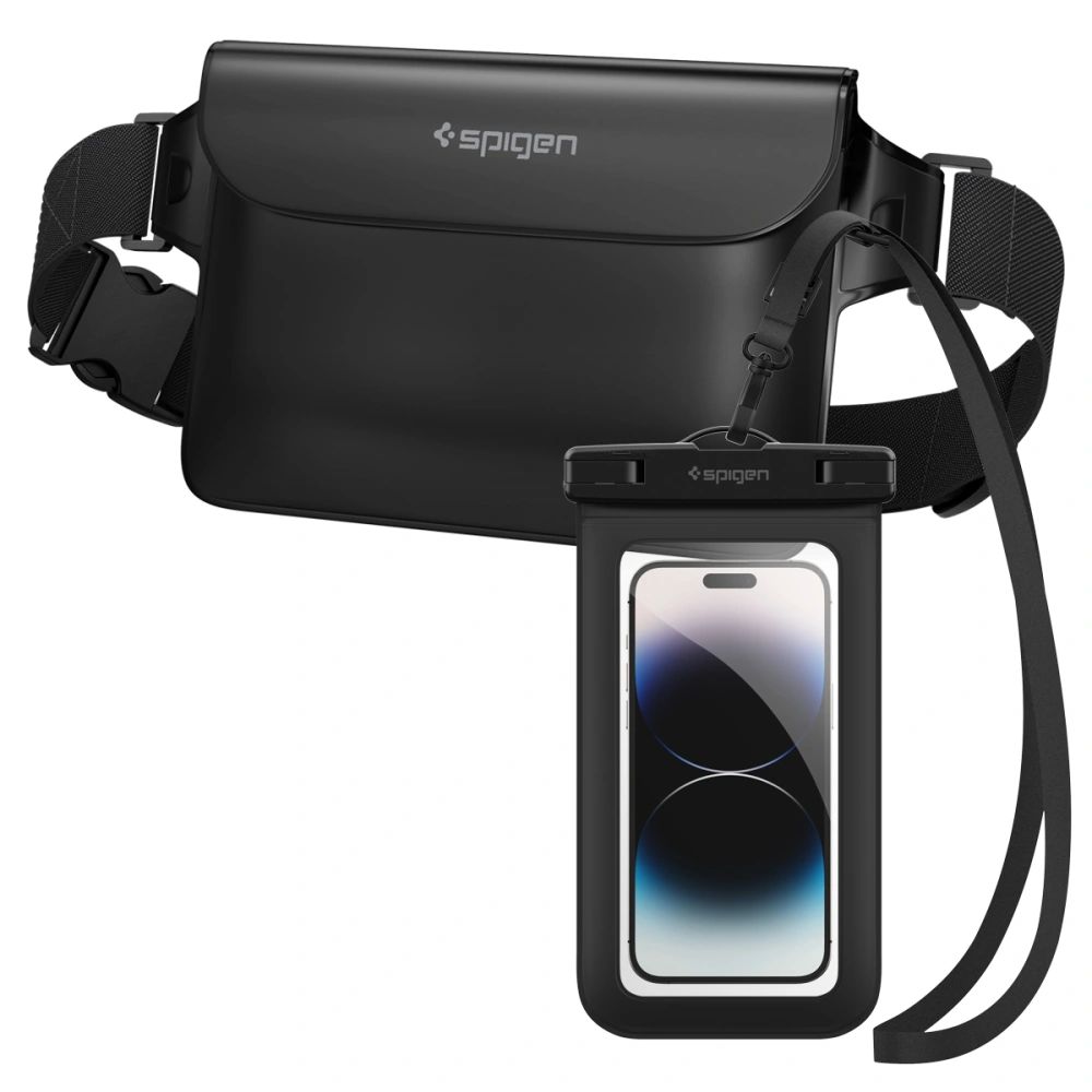 Spigen A621 Fekete Aqua Shield vízálló derék táska + vízálló tok-1