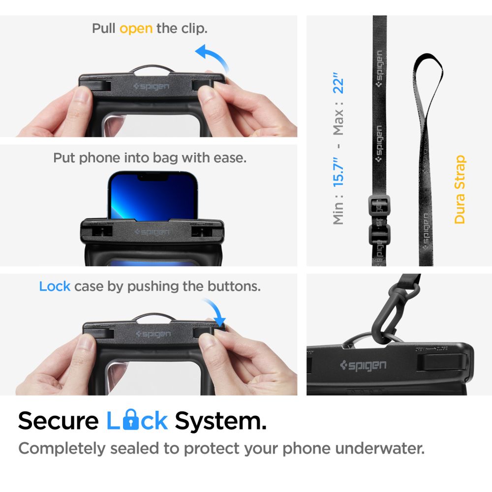 Spigen A621 Fekete Aqua Shield vízálló derék táska + vízálló tok-2