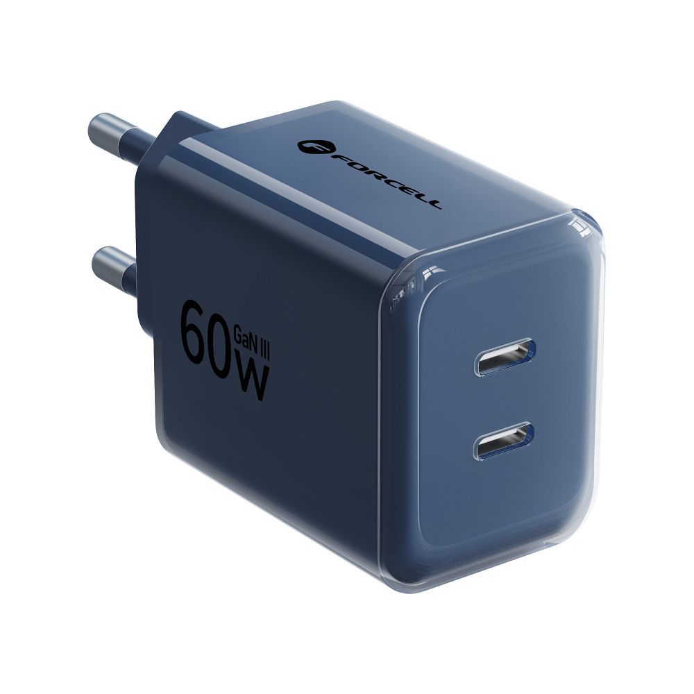 Forcell F-Energy GaN III Crystal Color 60 W-os USB-C hálózati töltő sötétkék USB-C kábellel, VT-60-1