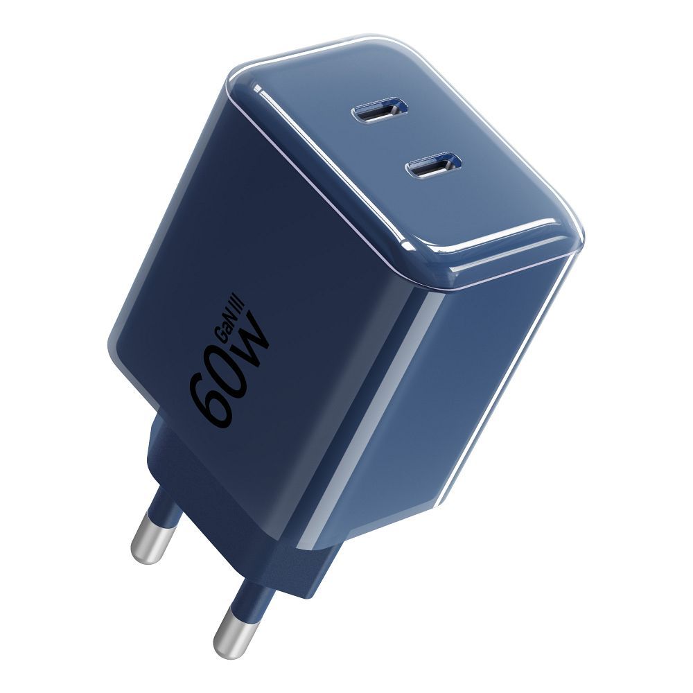Forcell F-Energy GaN III Crystal Color 60 W-os USB-C hálózati töltő sötétkék USB-C kábellel, VT-60-2