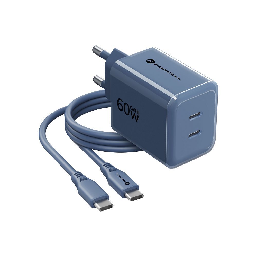 Forcell F-Energy GaN III Crystal Color 60 W-os USB-C hálózati töltő sötétkék USB-C kábellel, VT-60-4