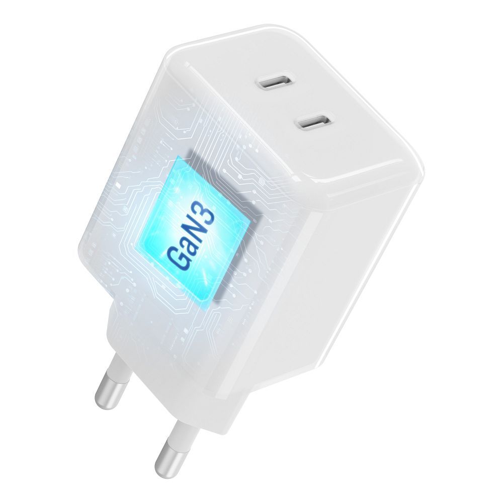 Forcell F-Energy GaN III Crystal Color VT-60 60 W-os hálózati gyorstöltő 2 USB-C porttal és USB-C–USB-C szilikonkábellel, fehér-2