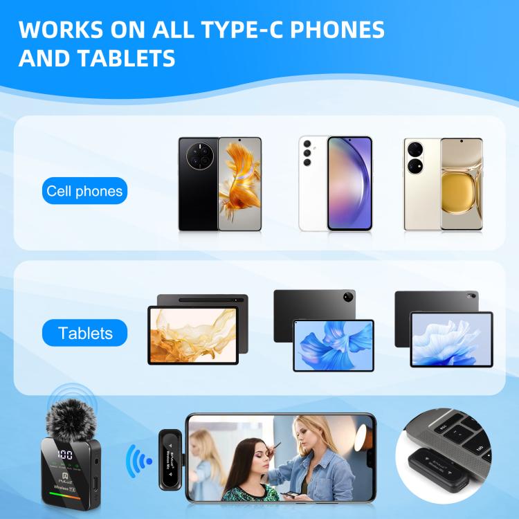PULUZ vezeték nélküli csíptetős mikrofon Type-C telefonhoz, Type-C vevőegységgel és 4 mikrofonnal (fekete)-2