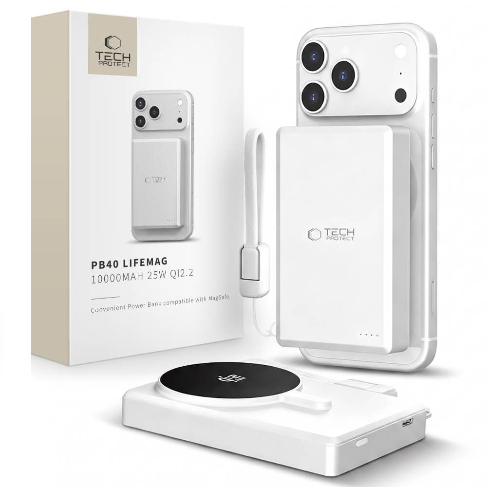 Tech-Protect PB40 LifeMag MagSafe külső akkumulátor 10000 mAh 25 W Qi2.2 fehér-ezüst-0