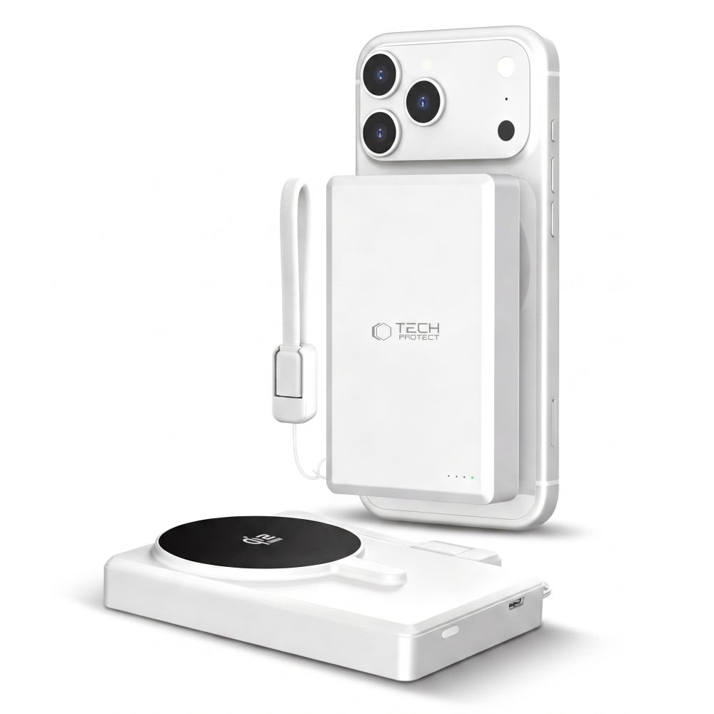 Tech-Protect PB40 LifeMag MagSafe külső akkumulátor 10000 mAh 25 W Qi2.2 fehér-ezüst-1