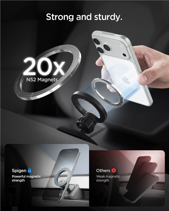 Spigen Tesla Airvent MagSafe TAM100 szellőzőrácsos telefontartó, fekete – Tesla Model 3 (2024–2026) / Model Y Juniper (2025–2026)-14