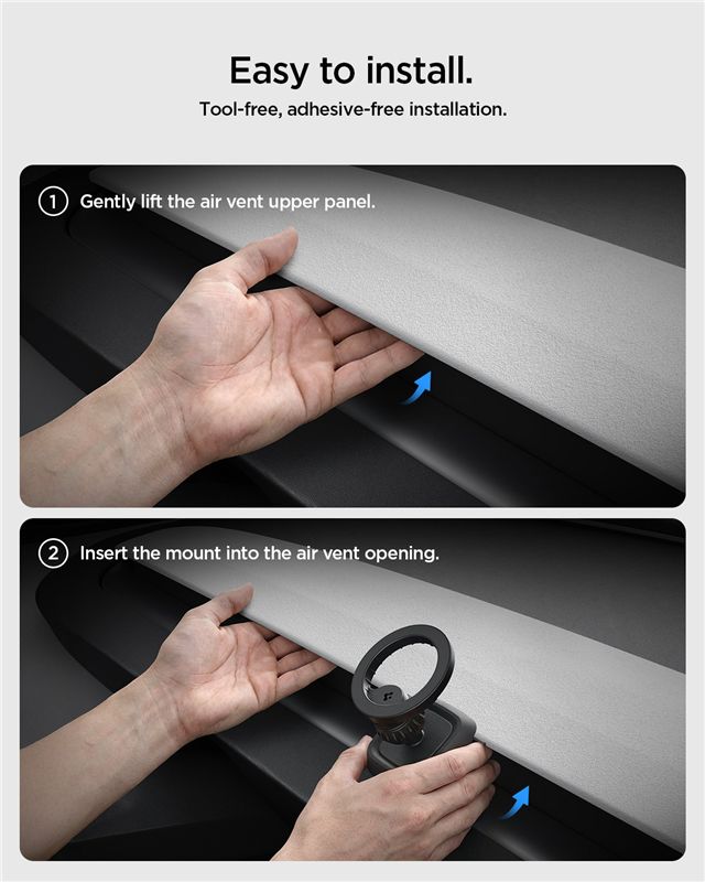 Spigen Tesla Airvent MagSafe TAM100 szellőzőrácsos telefontartó, fekete – Tesla Model 3 (2024–2026) / Model Y Juniper (2025–2026)-7