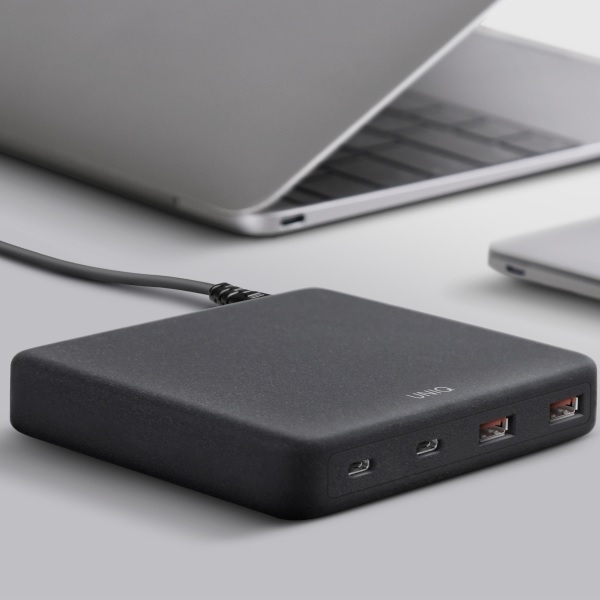 UNIQ Surge Mini 100 W-os asztali töltőállomás, antracitfekete, 2× USB és 2× USB-C-5