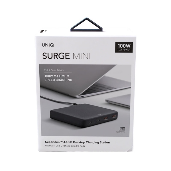 UNIQ Surge Mini 100 W-os asztali töltőállomás, antracitfekete, 2× USB és 2× USB-C-8