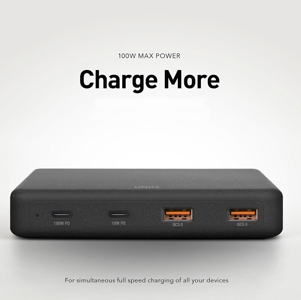 UNIQ Surge Mini 100 W-os asztali töltőállomás, antracitfekete, 2× USB és 2× USB-C-7