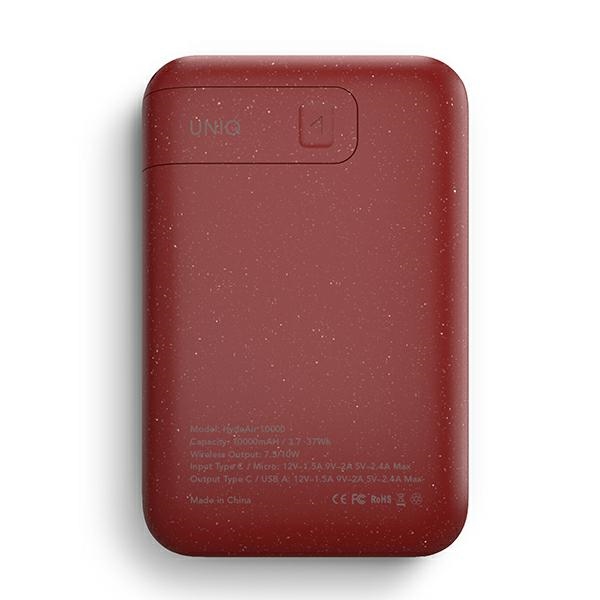 UNIQ Hyde Air 10000 mAh vezeték nélküli powerbank, bordó-8