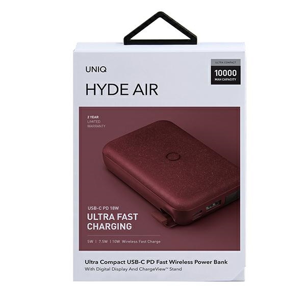 UNIQ Hyde Air 10000 mAh vezeték nélküli powerbank, bordó-9