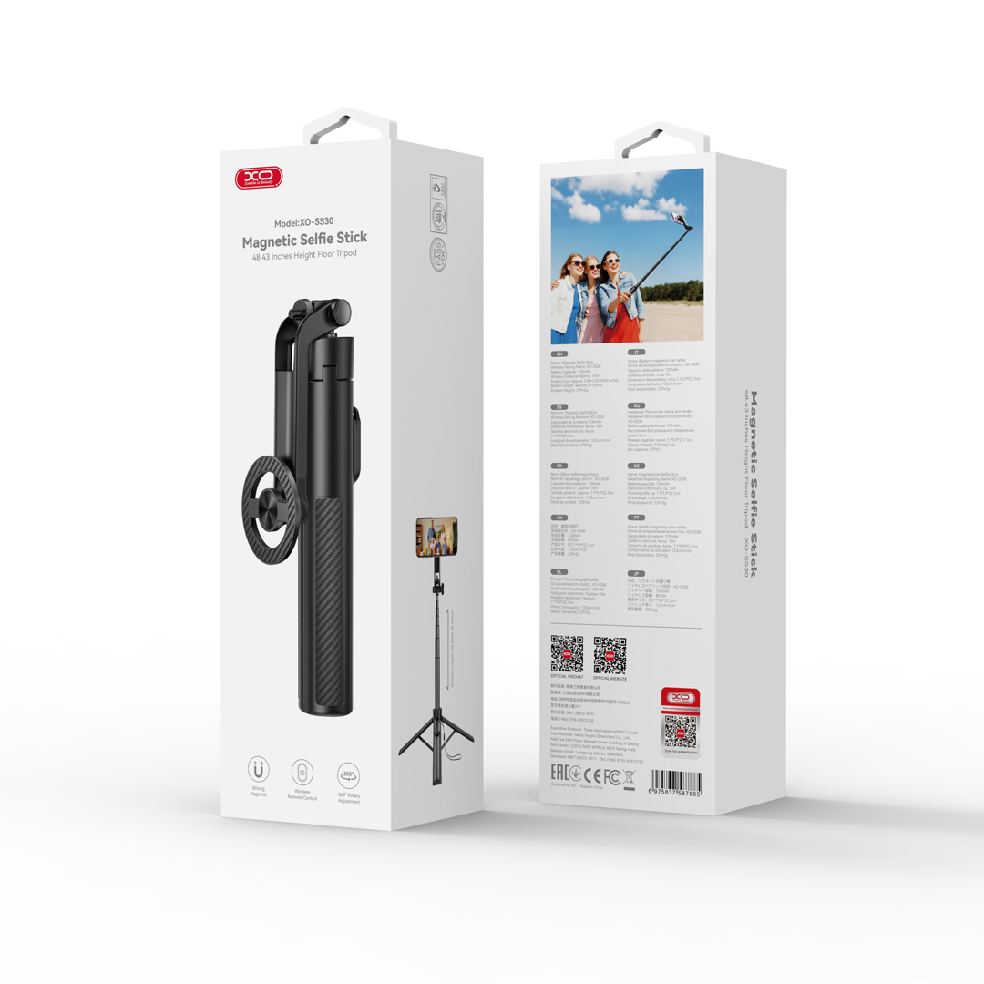 XO SS30 mágneses Bluetooth szelfibot állvánnyal, MagSafe, fekete, 123 cm-3