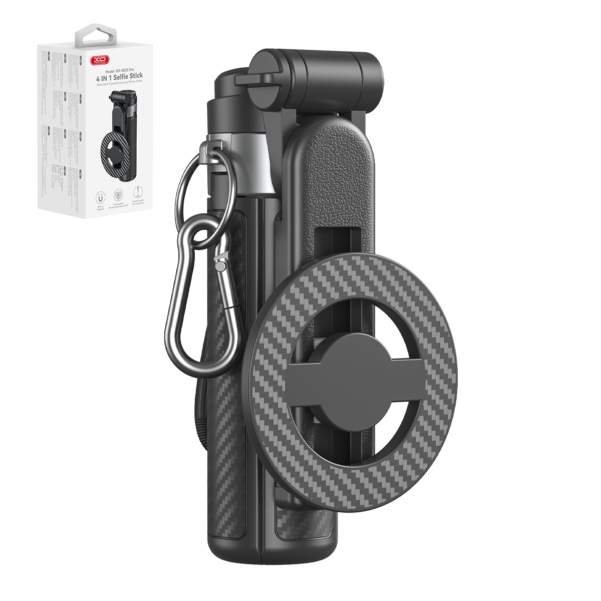 XO SS25 Bluetooth szelfibot és állvány MagSafe mágneses rögzítéssel, fekete, 64 cm-0