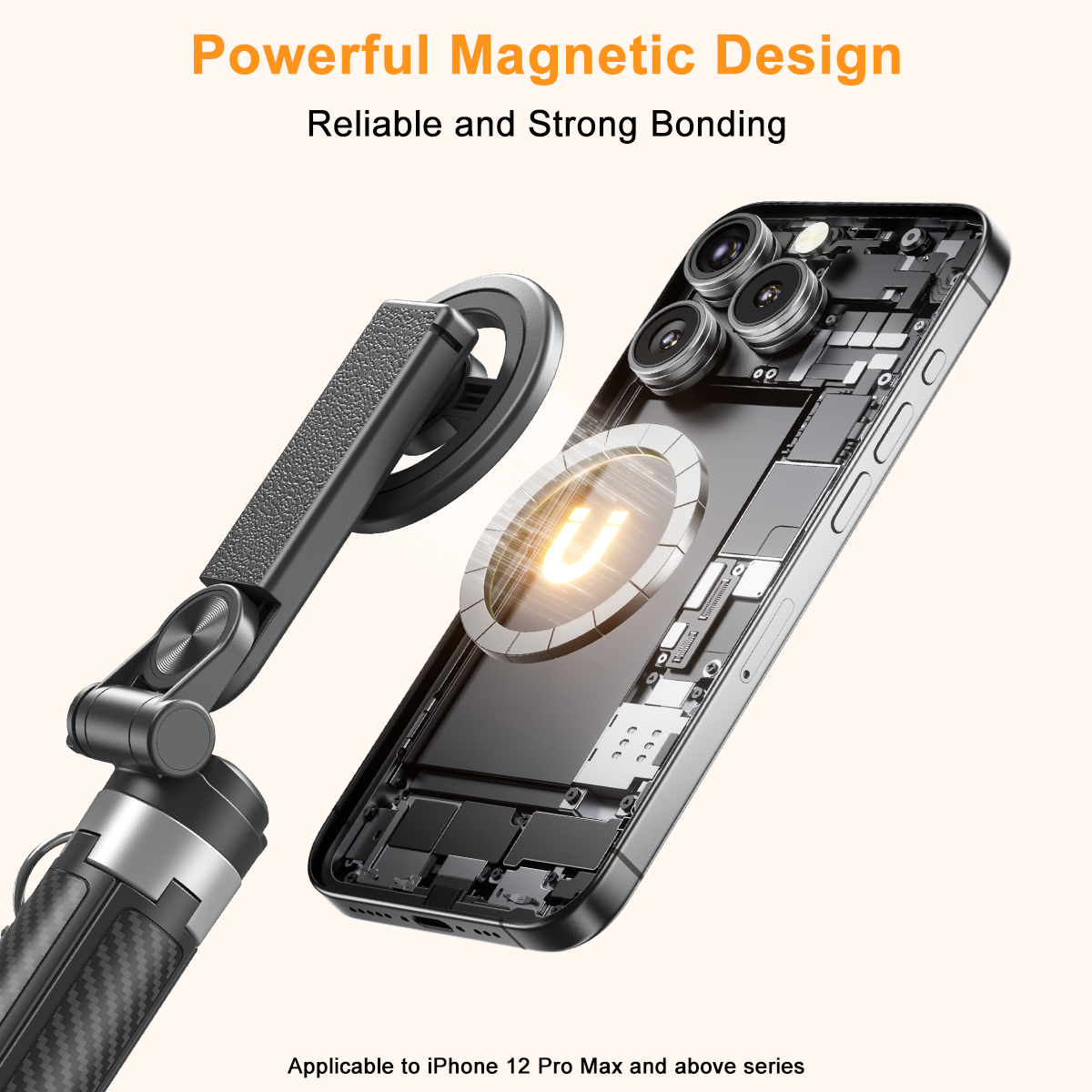 XO SS25 Bluetooth szelfibot és állvány MagSafe mágneses rögzítéssel, fekete, 64 cm-7