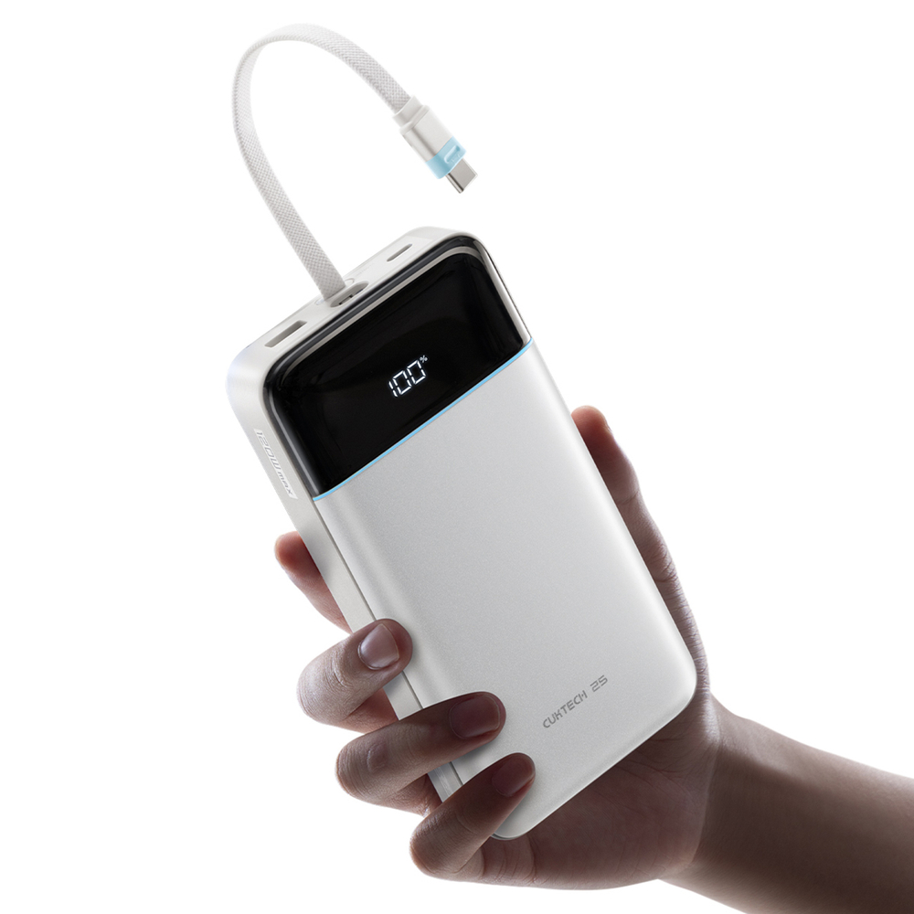 Cuktech LPB252N 120 W 25000 mAh powerbank beépített USB-C kábellel, fehér-9