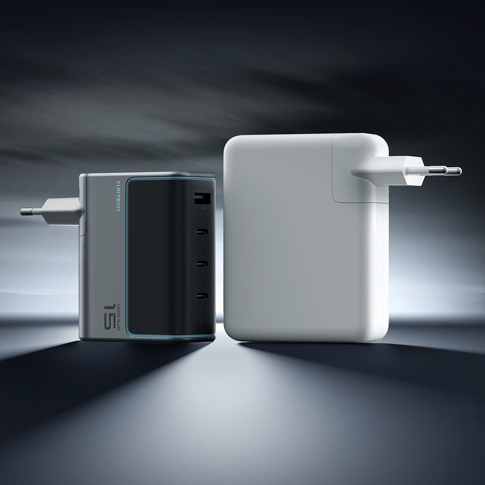 Cuktech AD1404UEU 140 W-os GaN hálózati töltő 3 db USB-C és USB-A porttal, USB-C kábellel, szürke-13