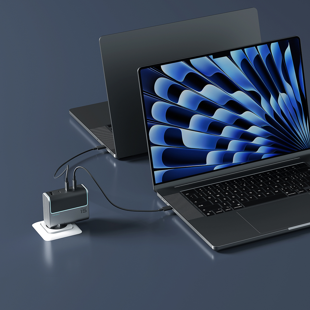 Cuktech AD1404UEU 140 W-os GaN hálózati töltő 3 db USB-C és USB-A porttal, USB-C kábellel, szürke-16