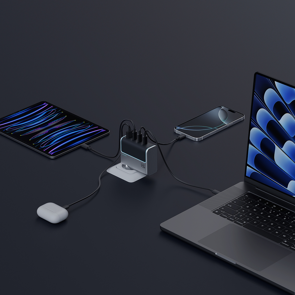 Cuktech AD1404UEU 140 W-os GaN hálózati töltő 3 db USB-C és USB-A porttal, USB-C kábellel, szürke-17