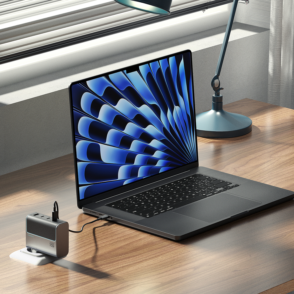 Cuktech AD1404UEU 140 W-os GaN hálózati töltő 3 db USB-C és USB-A porttal, USB-C kábellel, szürke-18