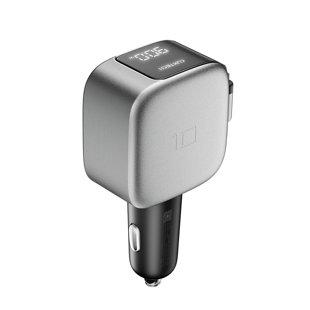 Cuktech CC903P 100 W-os autós töltő kijelzővel és 70 cm-es behúzható USB-C kábellel, szürke-14