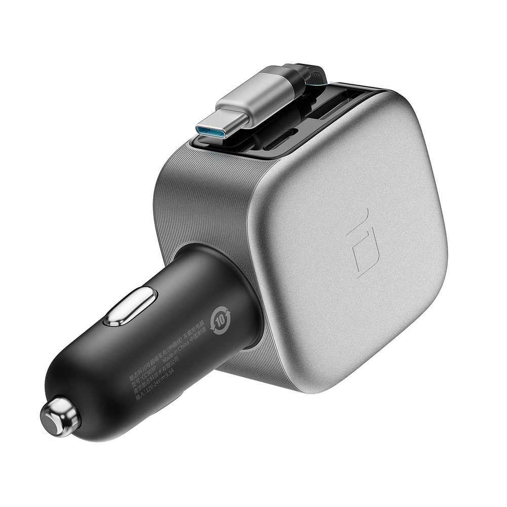 Cuktech CC903P 100 W-os autós töltő kijelzővel és 70 cm-es behúzható USB-C kábellel, szürke-15