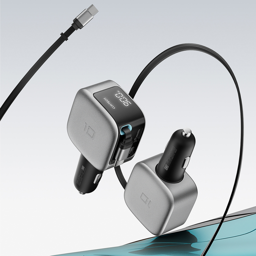 Cuktech CC903P 100 W-os autós töltő kijelzővel és 70 cm-es behúzható USB-C kábellel, szürke-18