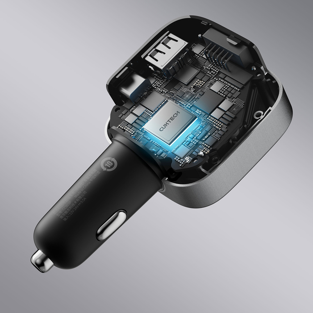Cuktech CC903P 100 W-os autós töltő kijelzővel és 70 cm-es behúzható USB-C kábellel, szürke-20