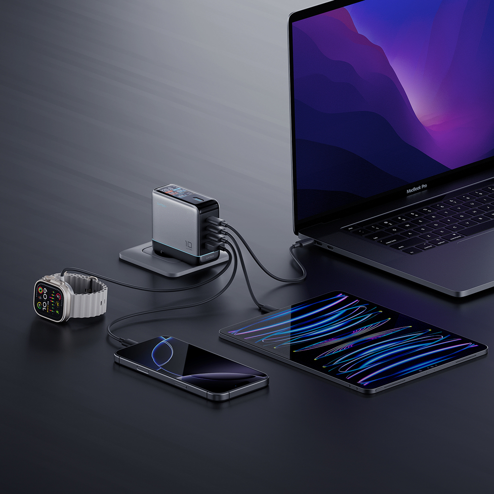 Cuktech AD1204U 120 W-os GaN hálózati töltő kijelzővel és USB-C kábellel, ezüst-11