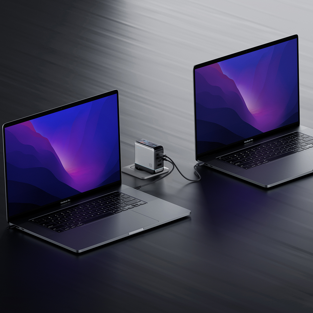 Cuktech AD1204U 120 W-os GaN hálózati töltő kijelzővel és USB-C kábellel, ezüst-9