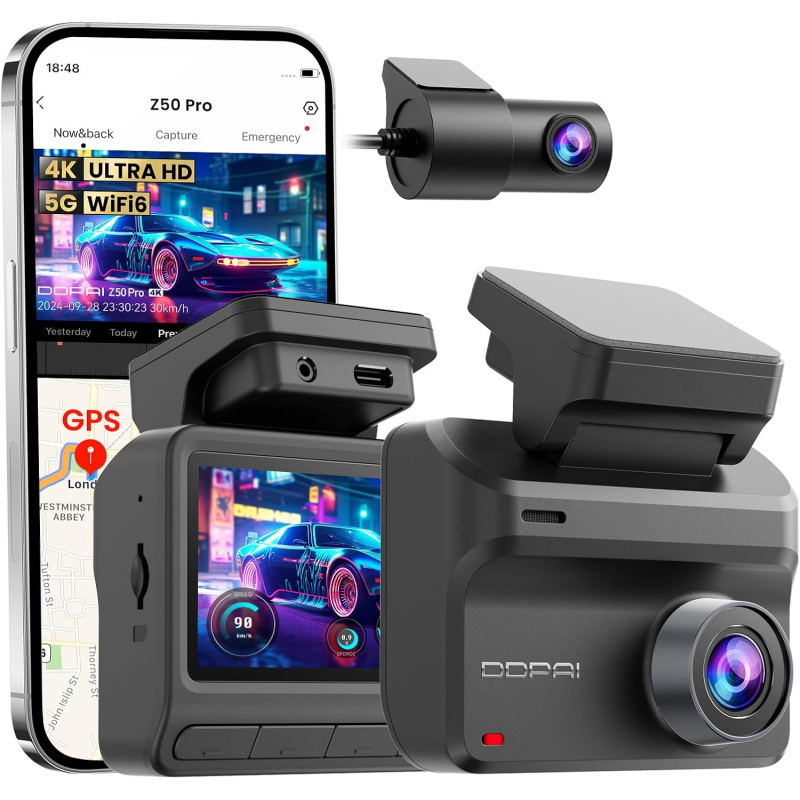 DDPAI Z50 Pro Dual 4K első és hátsó menetrögzítő kamera, fekete-0