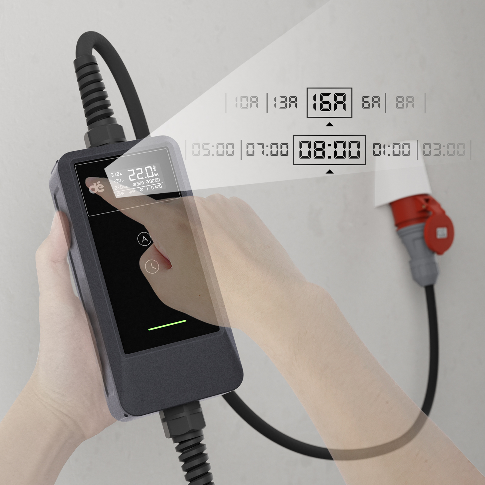 dé 22 kW hordozható töltő 7 m kábellel, TUYA APP Type-2-2