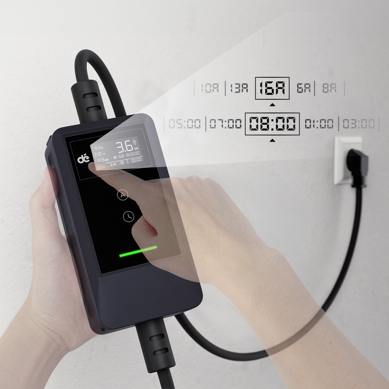 dé 3kW hordozható töltő 7 m kábellel, APP TUYA Type-2-1