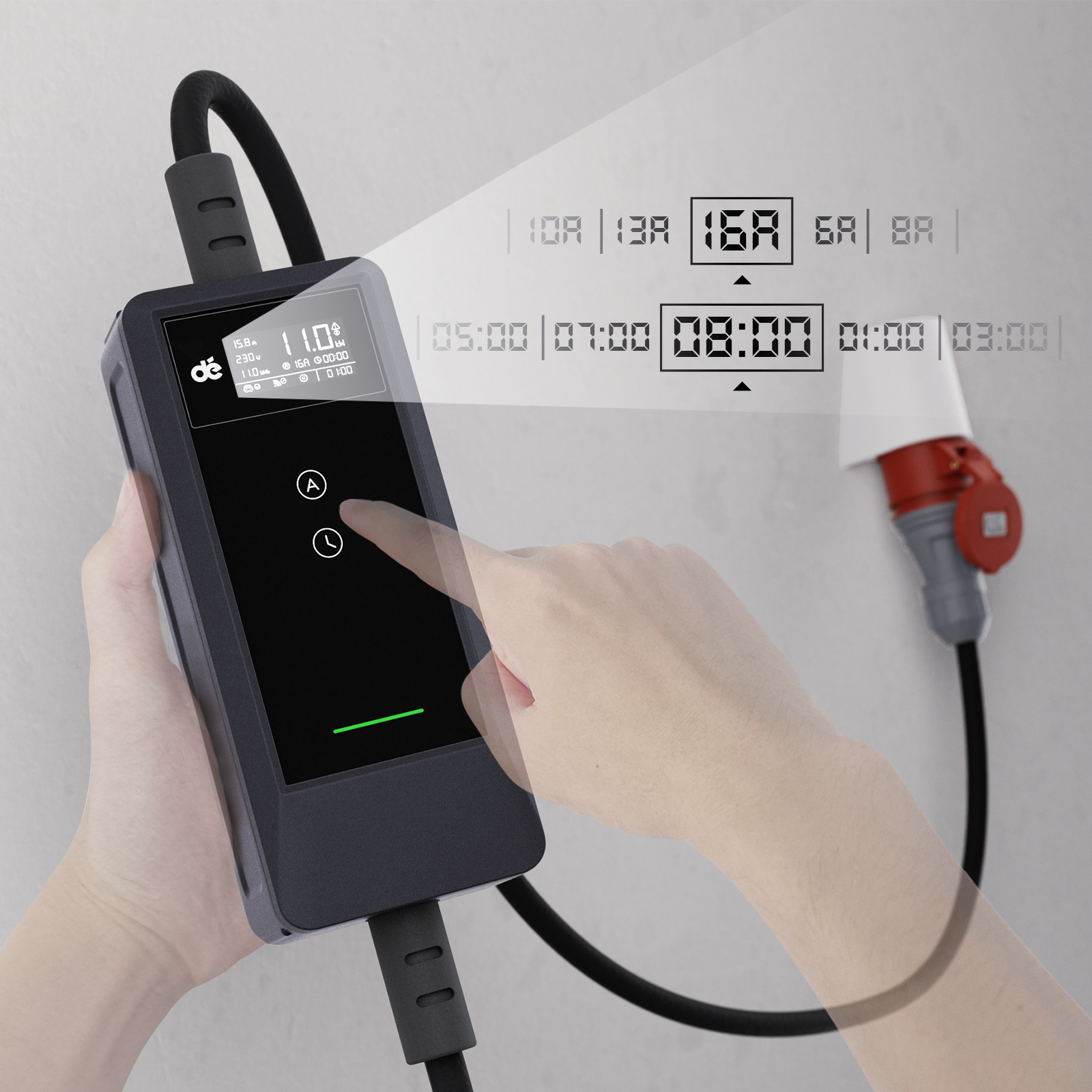 dé 11 kW hordozható töltő 10 m kábellel, TUYA APP Type-2-1