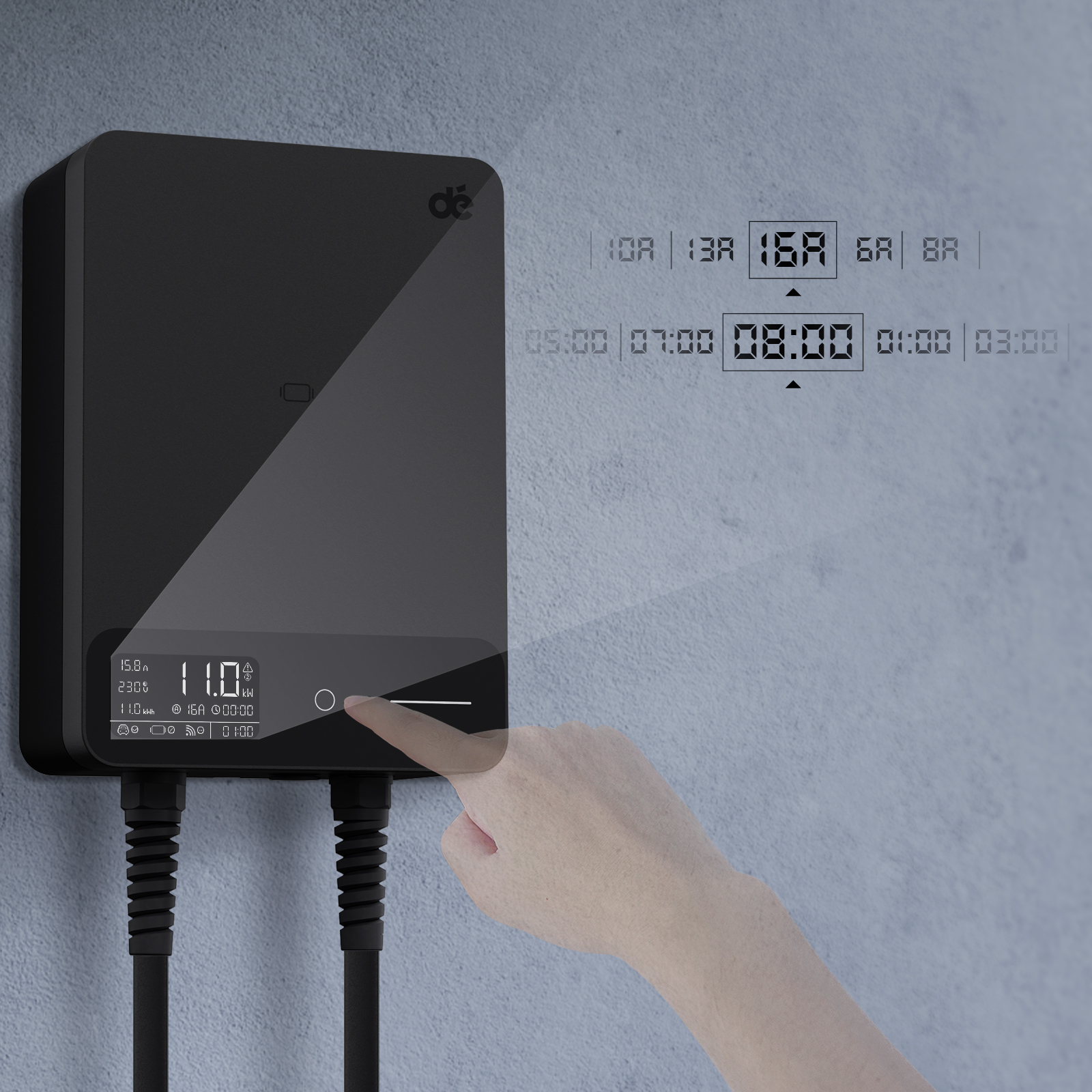 dé 11 kW-os fali töltőállomás 15 m-es kábellel, APP TUYA Type-2-2